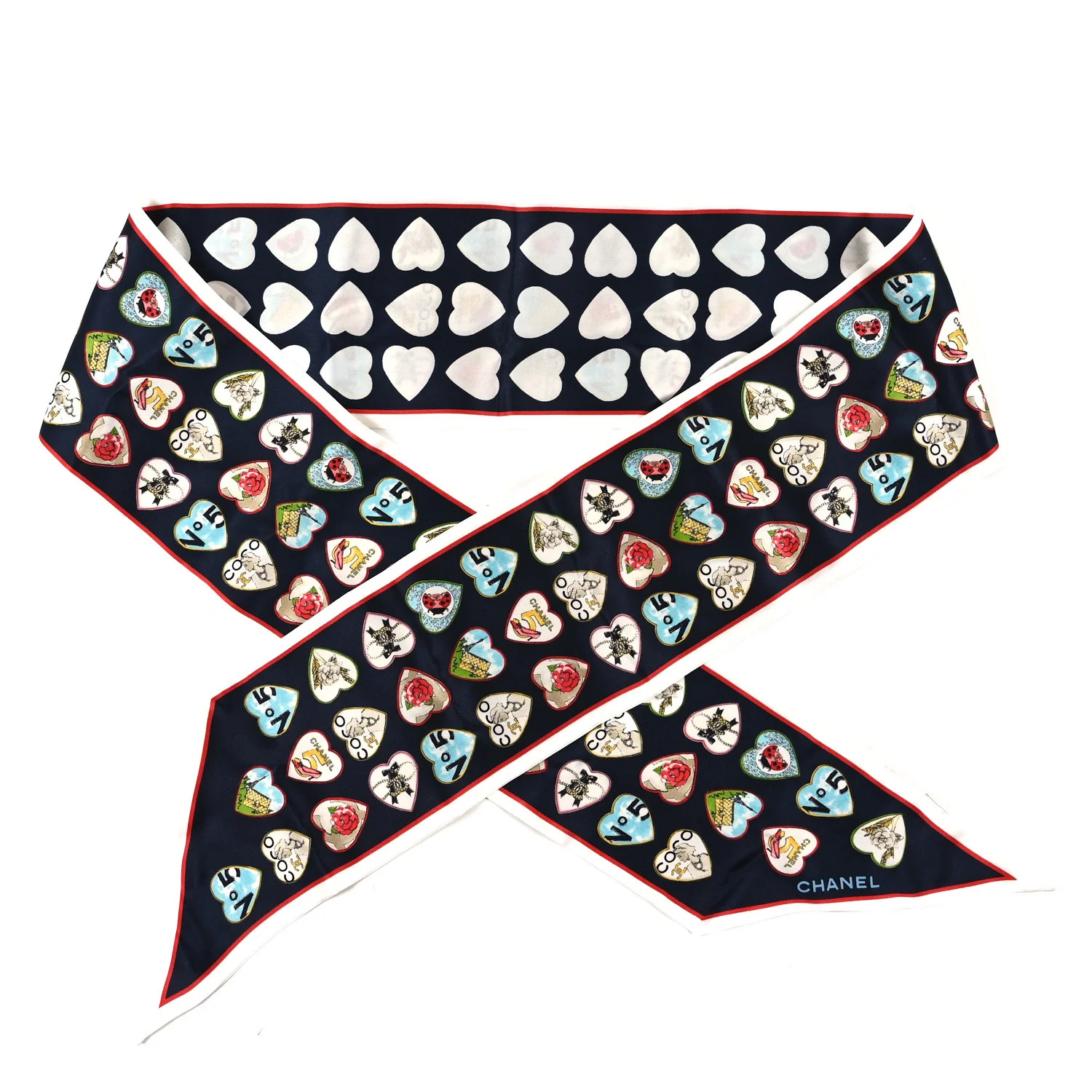 Silk Heart CC Bandeau Scarf Dark Navy Blue Multicolor | FASHIONPHILE (US)