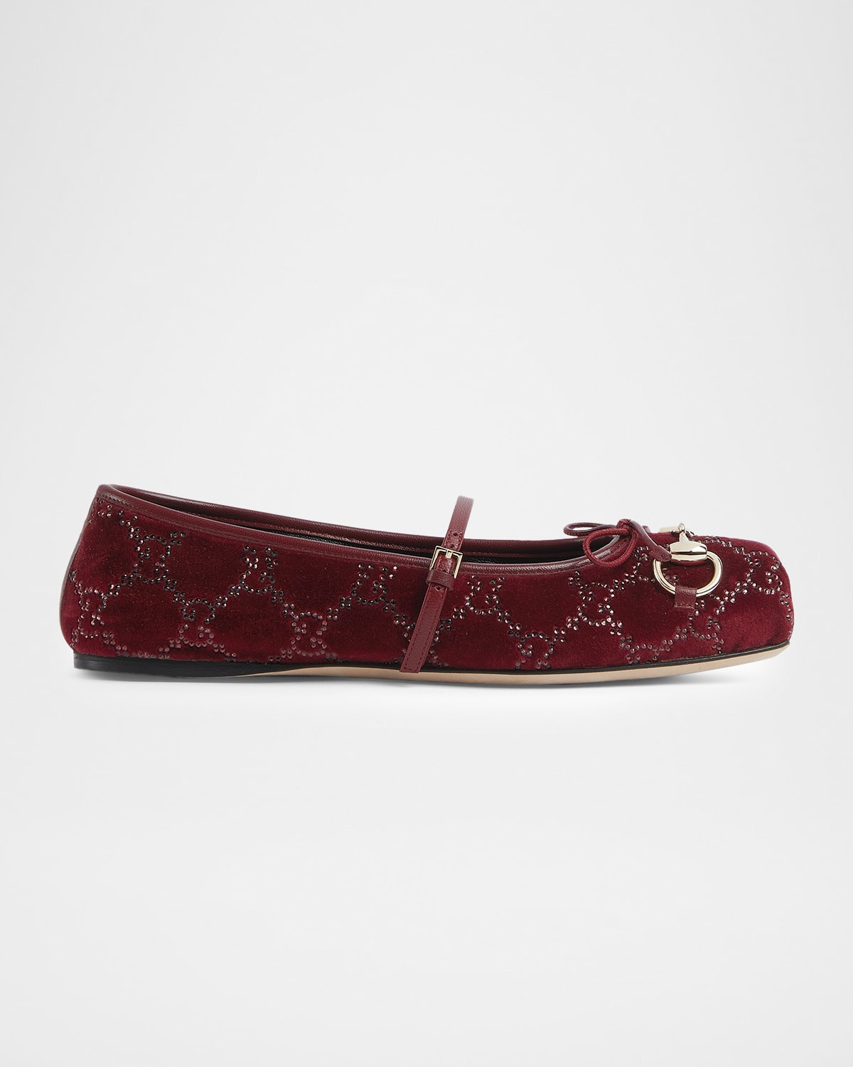 GG Crystal Velvet Horsebit Mary Jane Ballerina Flats | Neiman Marcus