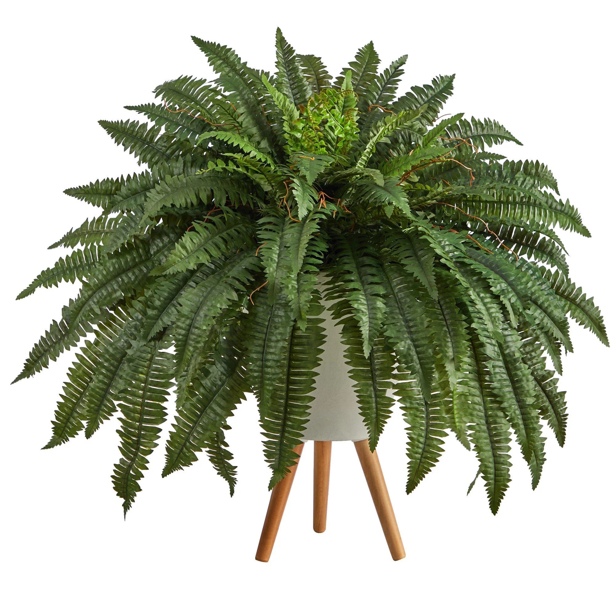2.5’ Boston Fern Artificial Plant in White Planter with Legs | Nearly Natural