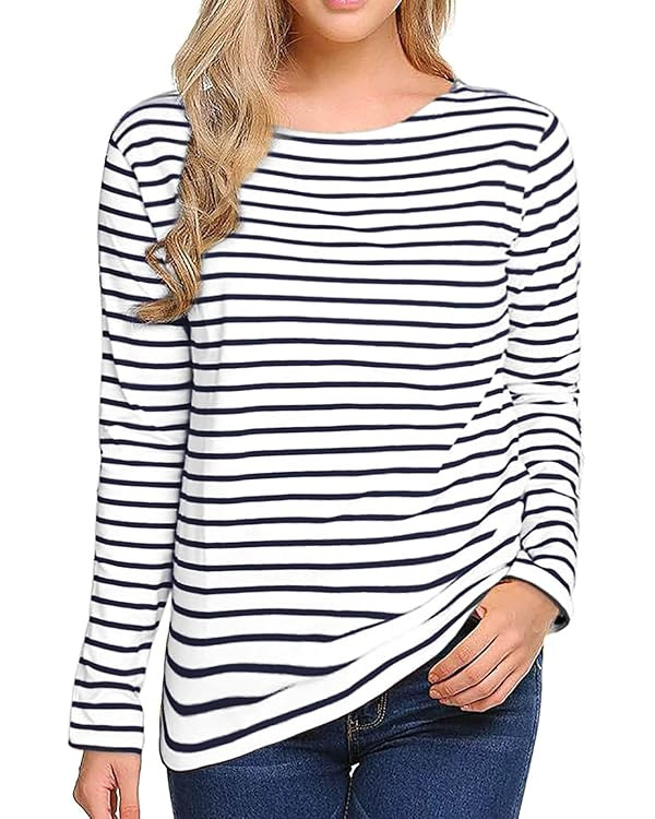 Women's Long Sleeve Striped T-Shirt Tee Shirt Tops Slim Fit Blouses | Amazon (US)