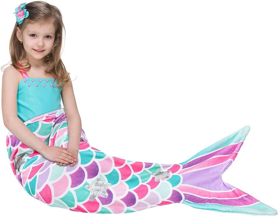 Mermaid Tail Blanket - Plush Mermaid Wearable Blanket for Girls Teens Adults All Seasons Soft Fla... | Amazon (US)