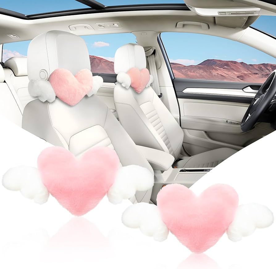 Car Headrest Pillow, Plush Heart Shaped Pillow with Angel Wings, Pink Heart Soft and Comfortable ... | Amazon (US)