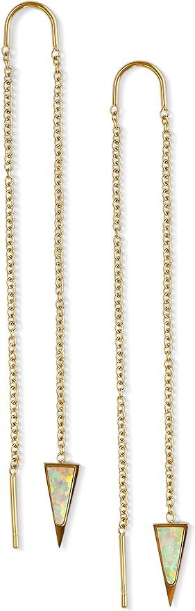 14k Gold Chain Earrings for Women, Gold Threader Earrings for Women | Double Piercing Earrings, |... | Amazon (US)