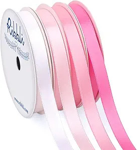Ribbli Pink Satin Ribbon 3/8 Inch x 4 Rolls Total 40 Yards- White Pink Ribbon for Gift Wrapping C... | Amazon (US)