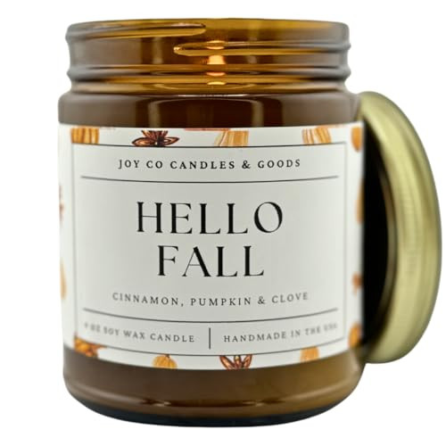 JOY CO Candles & Goods 9 oz Fall Candles, Pumpkin Spice, Hello Pumpkin, Hello Fall, Falling Leaves, Spooky Season, Candy Corn, Soy Wax, 50 Hour Burn Time (Hello Fall) | Amazon (US)