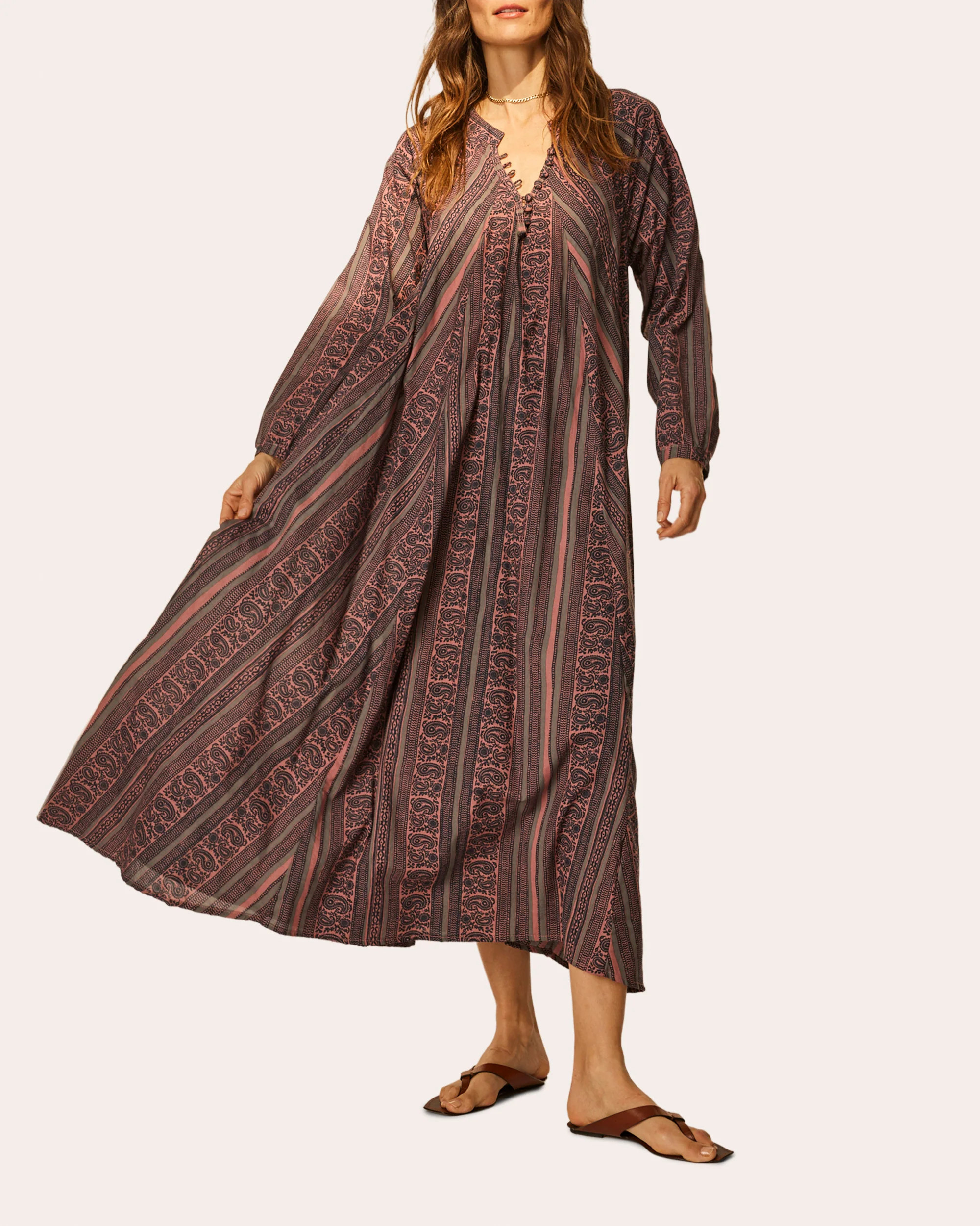 Natalie Martin Women's Fiore Printed-Cotton Maxi Dress in Paisley Stripe Heather | Olivela