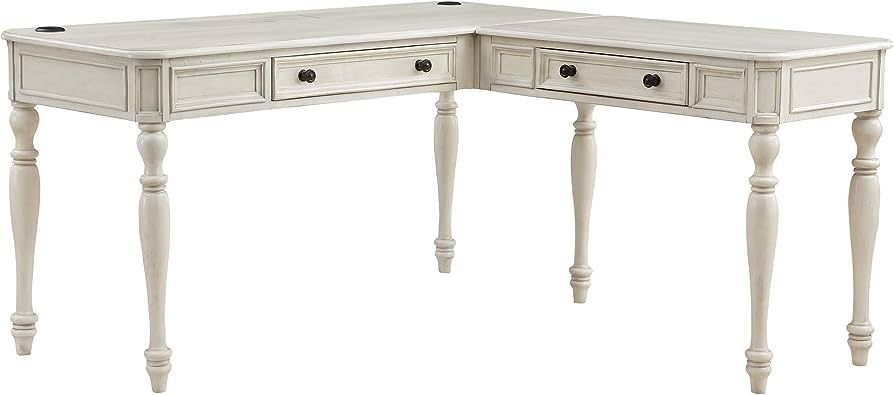 OSP Home Furnishings Country Meadows L-Shape Desk with 2 Full Drawers and Power Hub, Antique Whit... | Amazon (US)