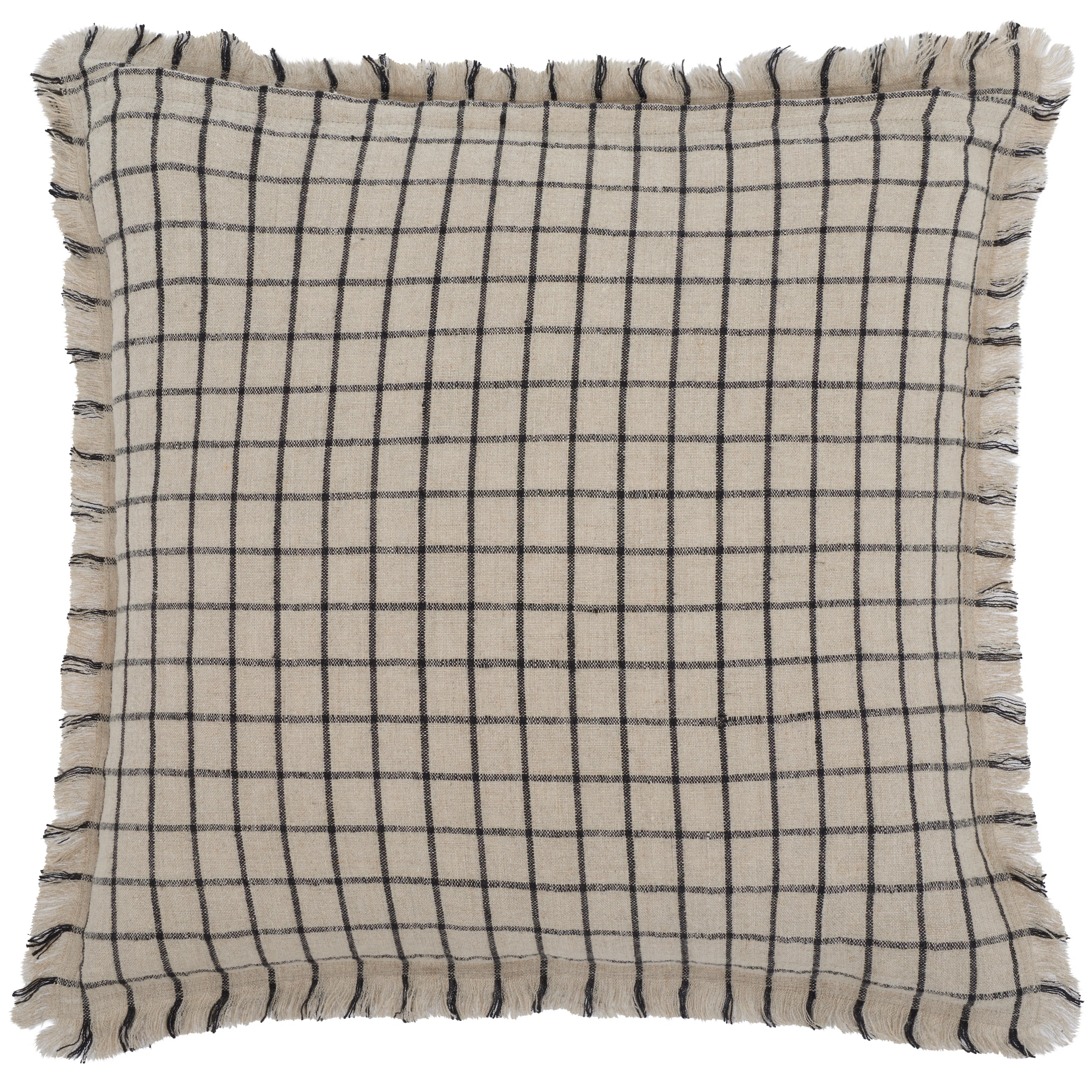 Safavieh  Fringed Linen Throw Pillow in Natural / Black | Wayfair | Wayfair North America