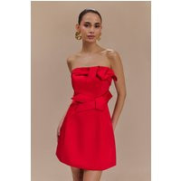 Tatiana Satin Strapless Bow Mini Dress - Red | MESHKI US
