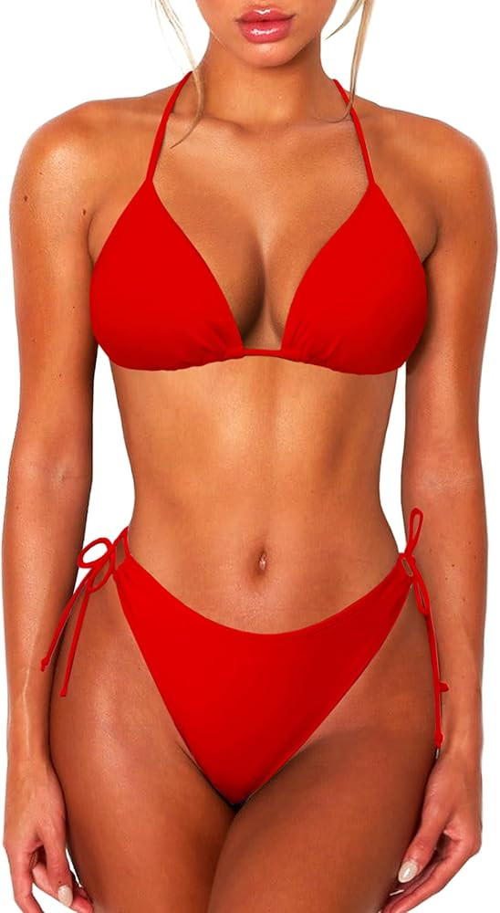 OZICERD 2 Piece Bikini Sets for Women Halter Triangle Bikini Tops Brazilian String Swimsuit Full ... | Amazon (US)