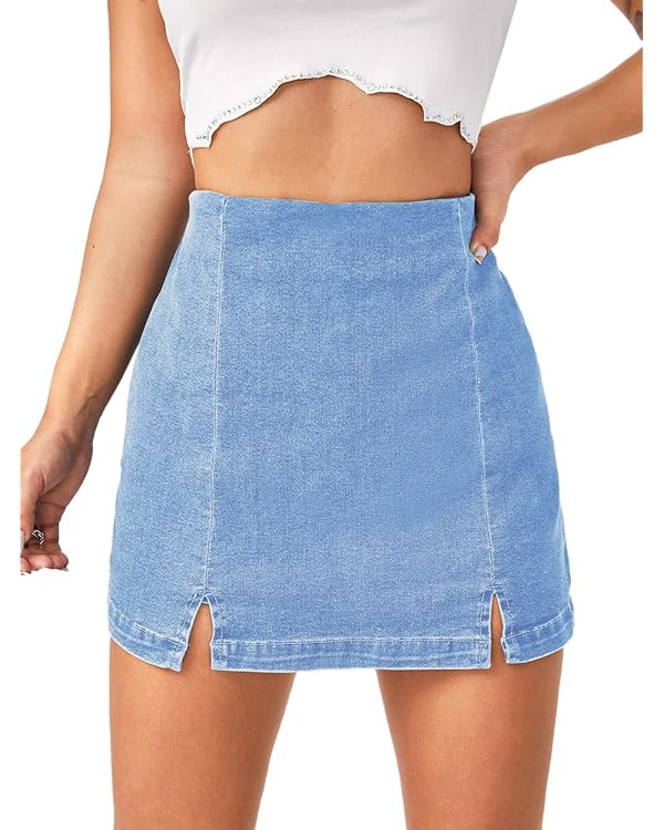 Floerns Women's Casual Split Hem High Waist Denim Skorts Skirt Shorts | Amazon (US)