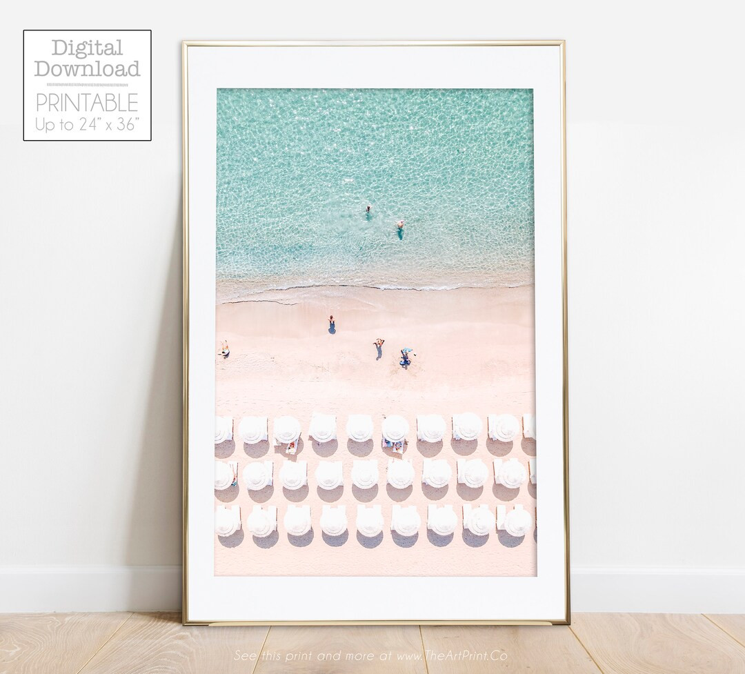 Coastal Wall Art Beach Umbrella Print, Summer Printable, Aerial Beach Print Umbrella, Coastal Pri... | Etsy (US)