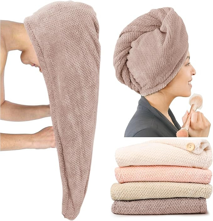 Extra Large 4 Pack Microfiber Hair Towel Wrap for Women Super Absorbent & Quick Dry Hair Drying T... | Amazon (US)