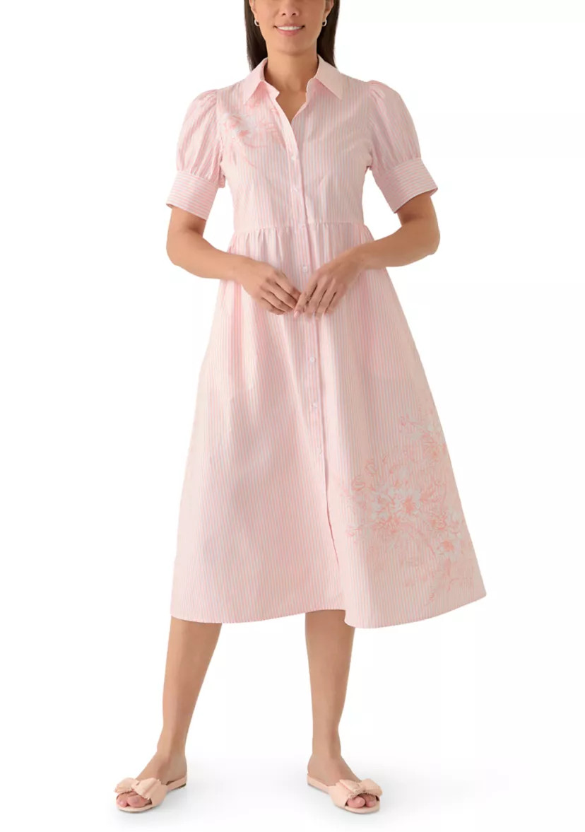 Women's Puff Sleeve Button Front Collar Striped Dress | Belk