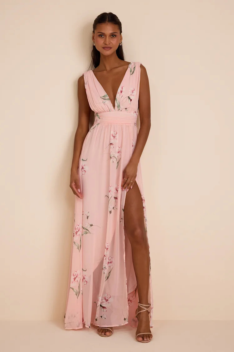 Garden Meandering Light Pink Floral Print Maxi Dress | Lulus