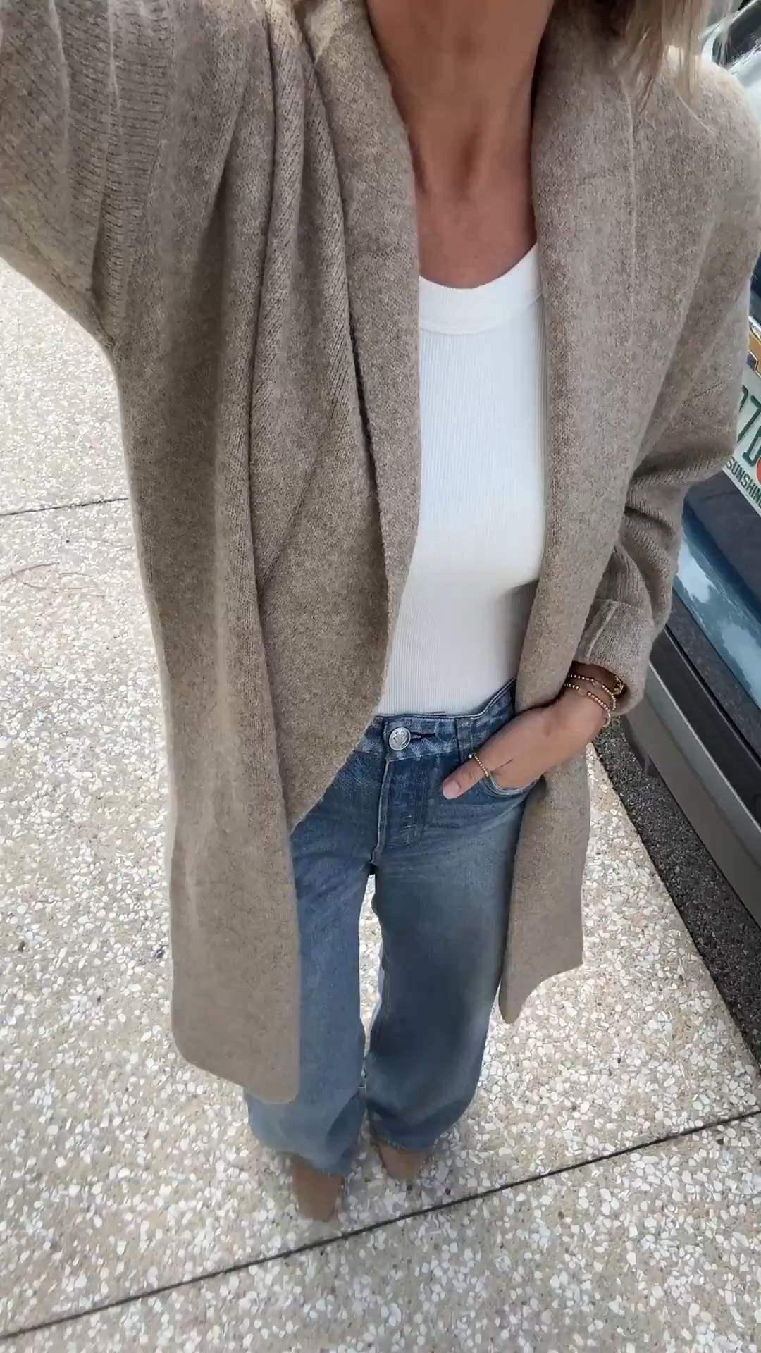 Built in bra tank.  Size 27 SWEATPANT jeans.  Small Amazon cardigan.

#LTKTall #LTKFindsUnder50 #LTKootd