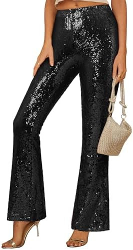 GRAPENT Sequin Pants for Women Flare High Waisted Pull On Elastic Waist Party Club Night Out Danc... | Amazon (US)