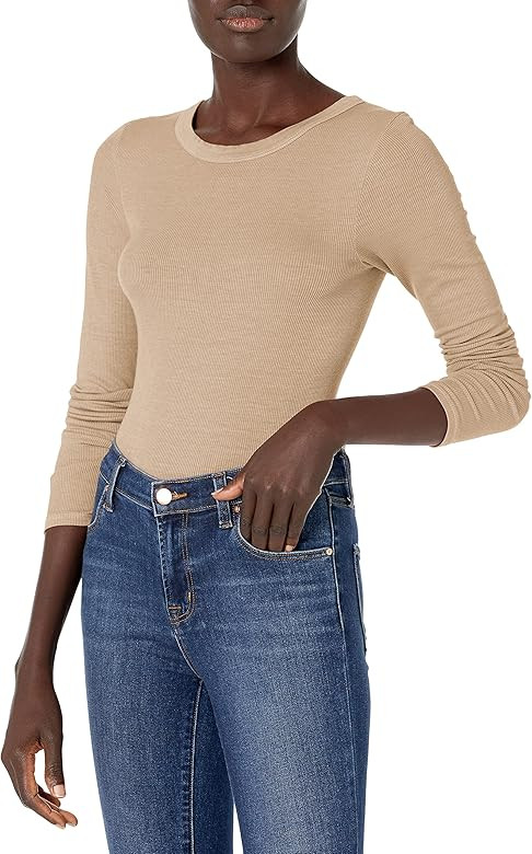 Enza Costa Women’s Stretch Silk Rib Fitted Long Sleeve Crew Neck Top | Amazon (US)
