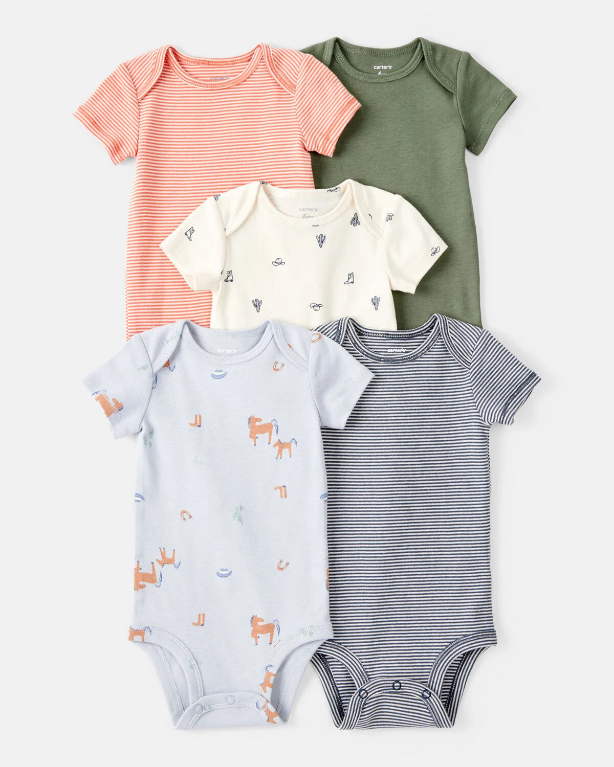Baby Boy 5-Pack Cowboy Print Cotton Multipack Bodysuits - Blue/White/Orange/Green | Carter's Inc