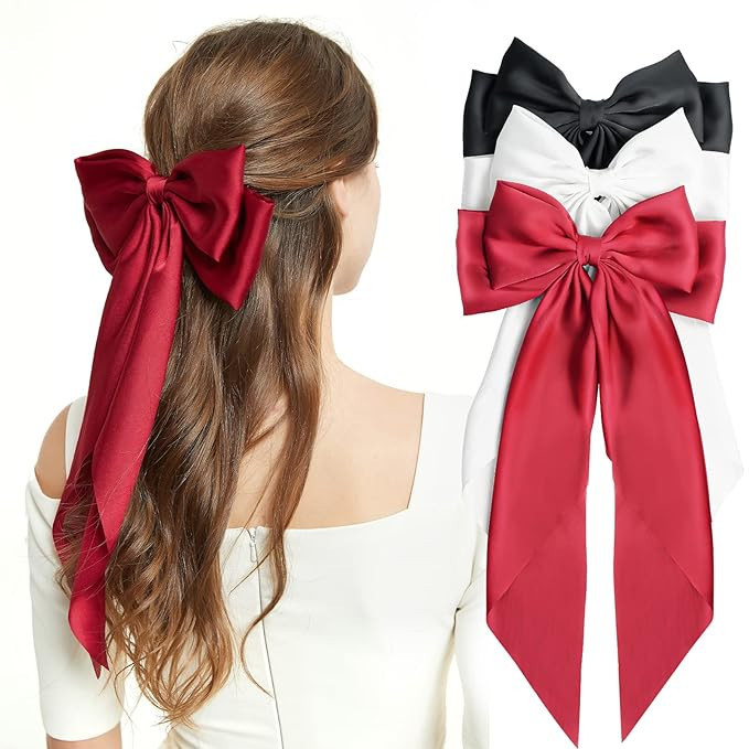 Lolalet 3 Packs Hair Bows for Women Girls, Silky Satin Ribbon Barrettes Large Hair Bow Clips Scar... | Amazon (US)