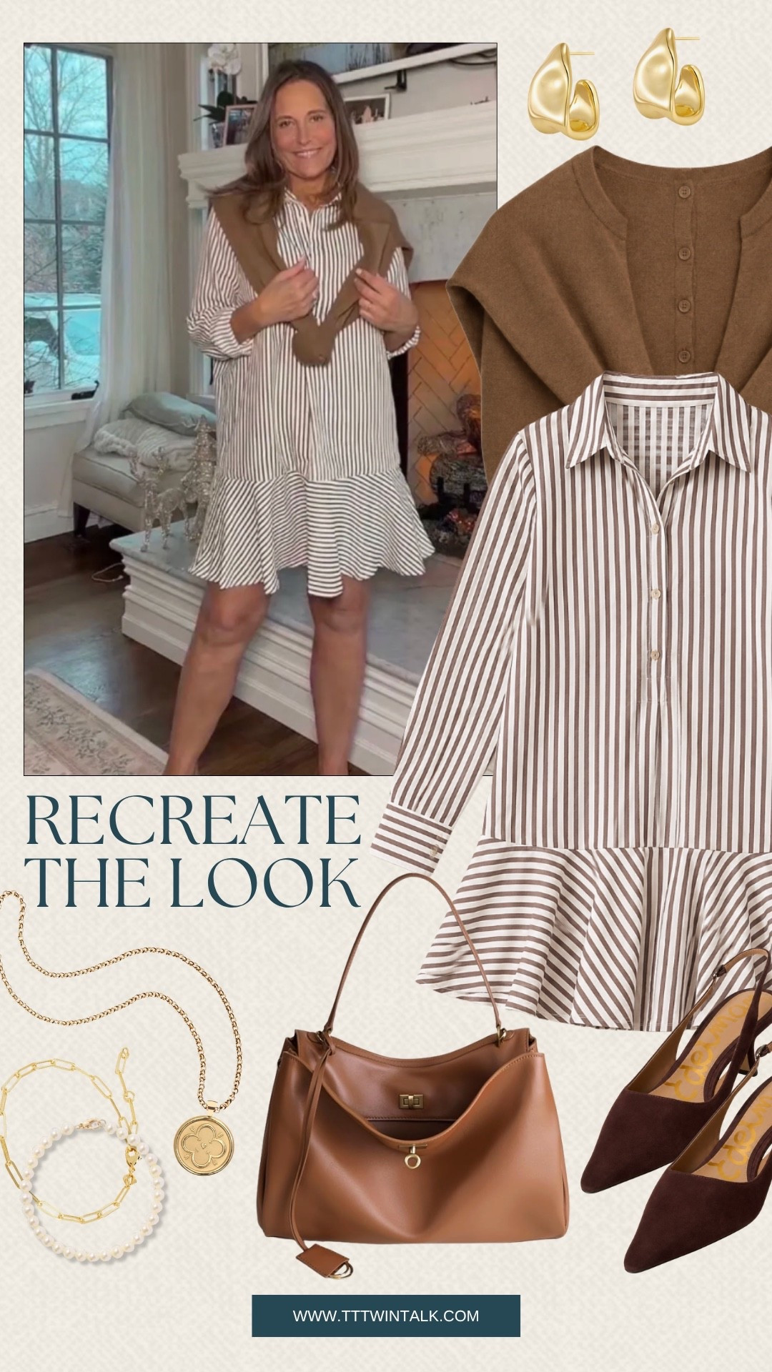 I’m loving this Amazon striped dress for an easy fall look. The brown and white stripes paired with a cardigan over the shoulders and brown accessories make it feel so put together without being too much. Such a cute outfit for brunch, shopping, or a casual day out.

#LTKSeasonal #LTKOver40 #LTKMidsize