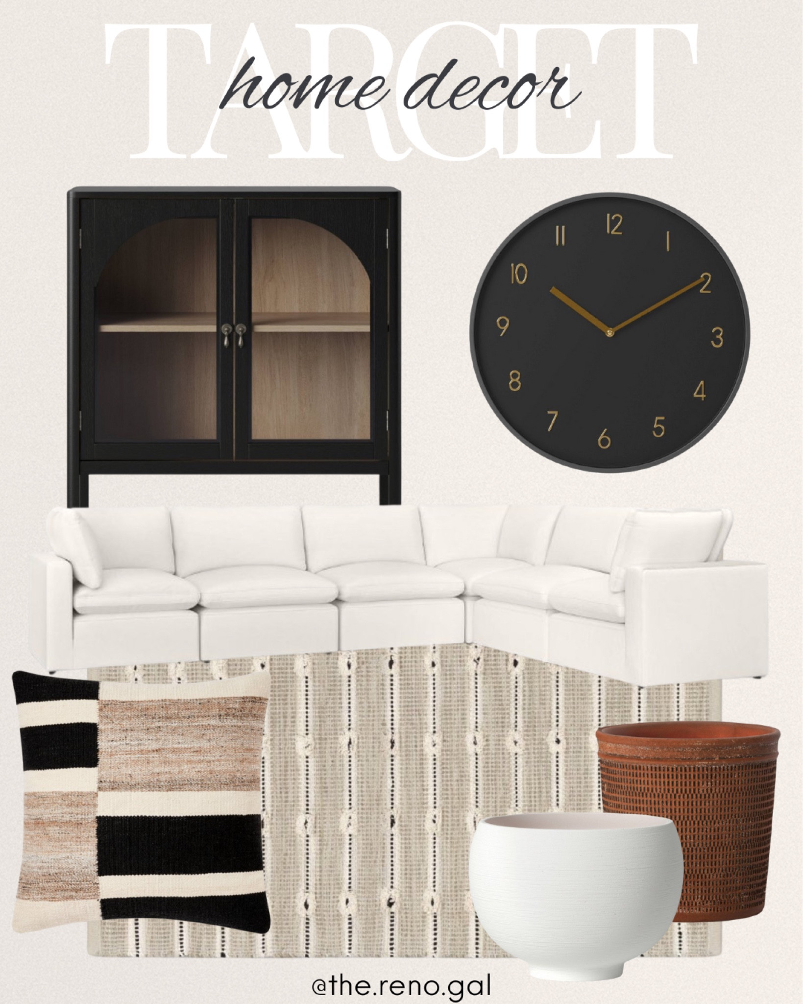 Target home decor finds! Living room inspo!

White sectional, affordable home decor, black and tan pillow, decorative pillow, white vase, terracotta pot, black and brown pot, black and tan rug, black and gold clock, black clock, black side table, black sideboard, neutral home decor

#targetfinds #founditattarget #targethome

#LTKHome #LTKSaleAlert #LTKFindsUnder100