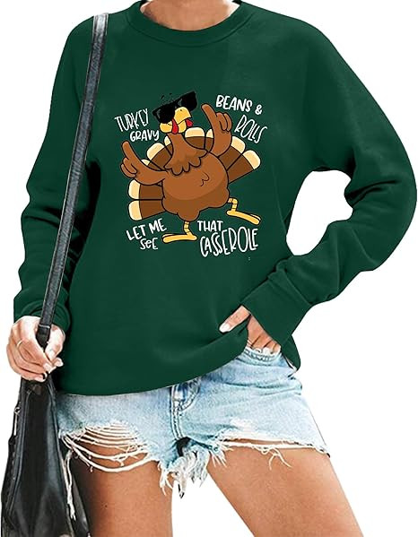 Thanksgiving Sweatshirts for Women Thanksgiving Turkey Graphic Shirts Thankful Gift Long Sleeve P... | Amazon (US)