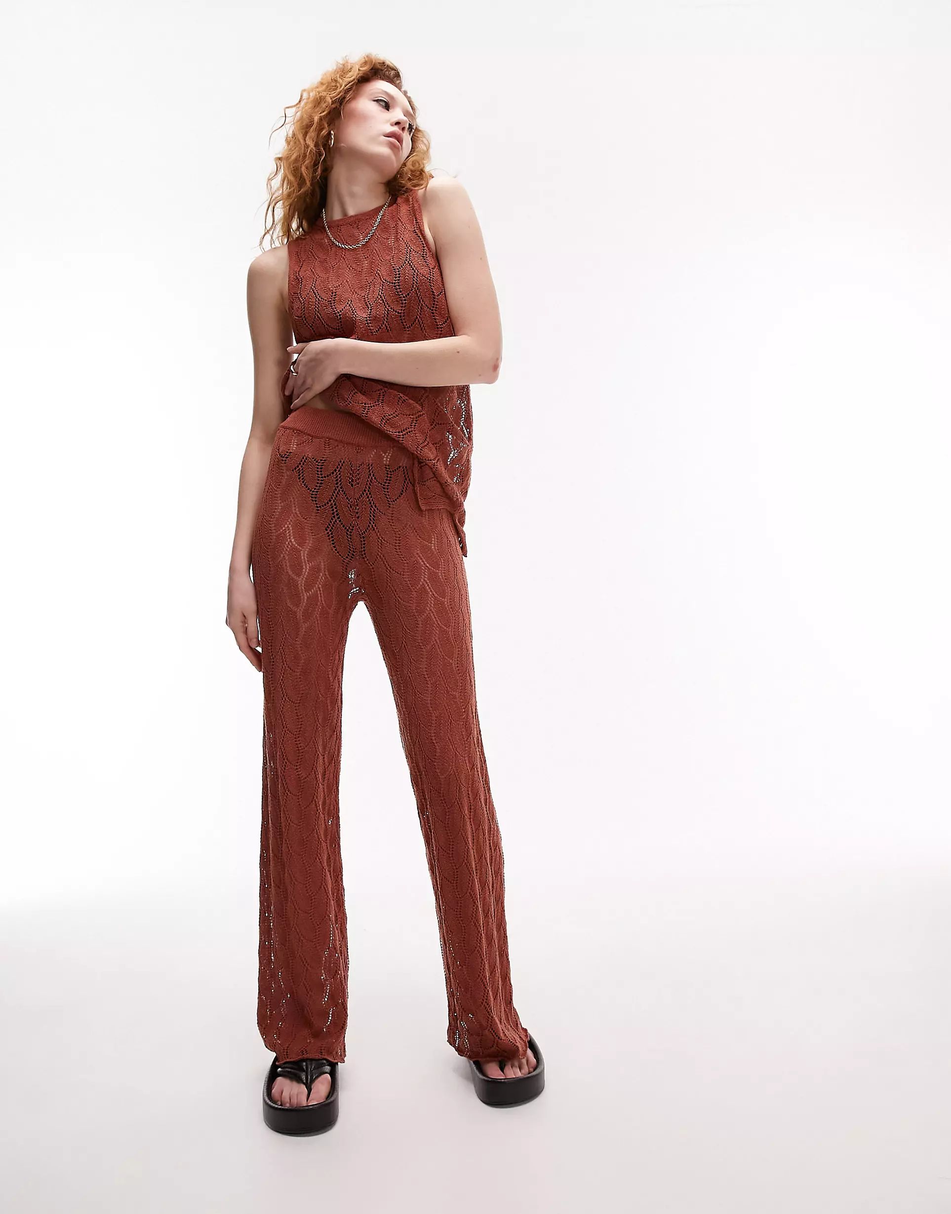 Topshop knitted open stitch pants in rust - part of a set | ASOS (Global)