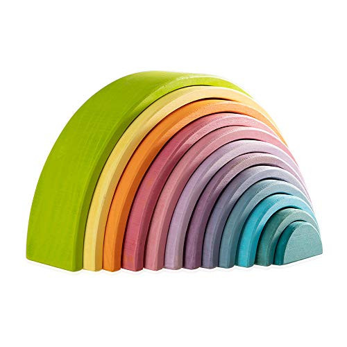 MERRYHEART Wooden Rainbow Stacking Toy, 12 Piece Multicolor Wooden Arch Stacker, Extra Large Pastel Bow Shaped Stacking Toy, Nesting Puzzle Building Blocks Educational Toys for Kids Toddlers | Amazon (US)