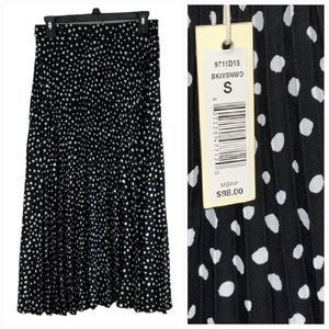 NWT Max Studio Black Polka Dot Print Accordian Pleated Midi Skirt Women's Small | Poshmark