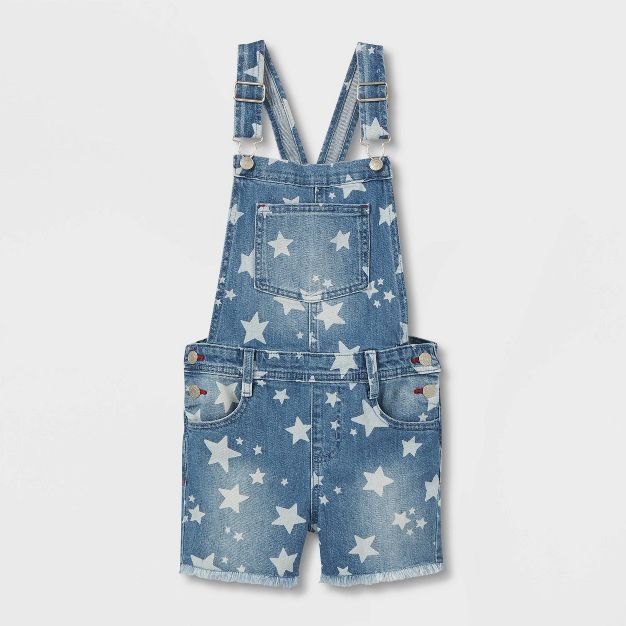 Girls' Star Printed Jean Shortalls - Cat & Jack™ Medium Wash | Target