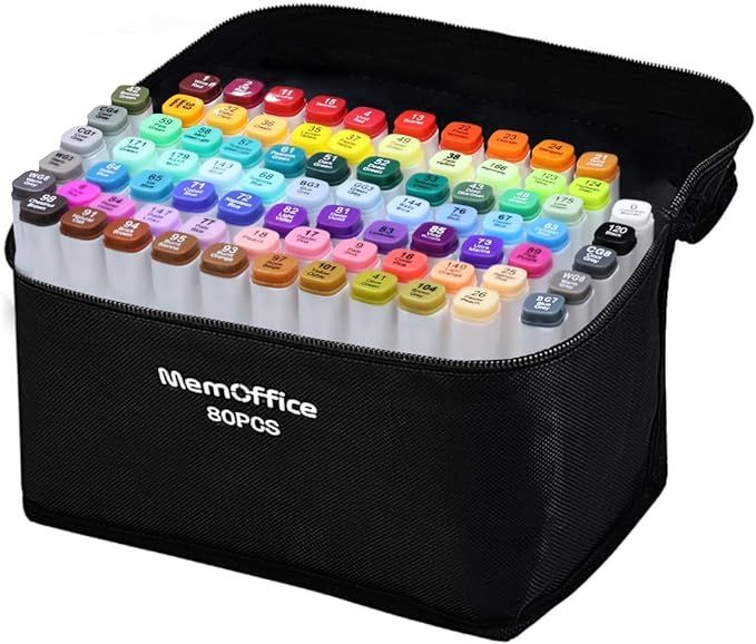 MemOffice 80 Colors Dual Tip Artist Alcohol Markers Set with Carrying Case - Perfect for Coloring... | Amazon (US)