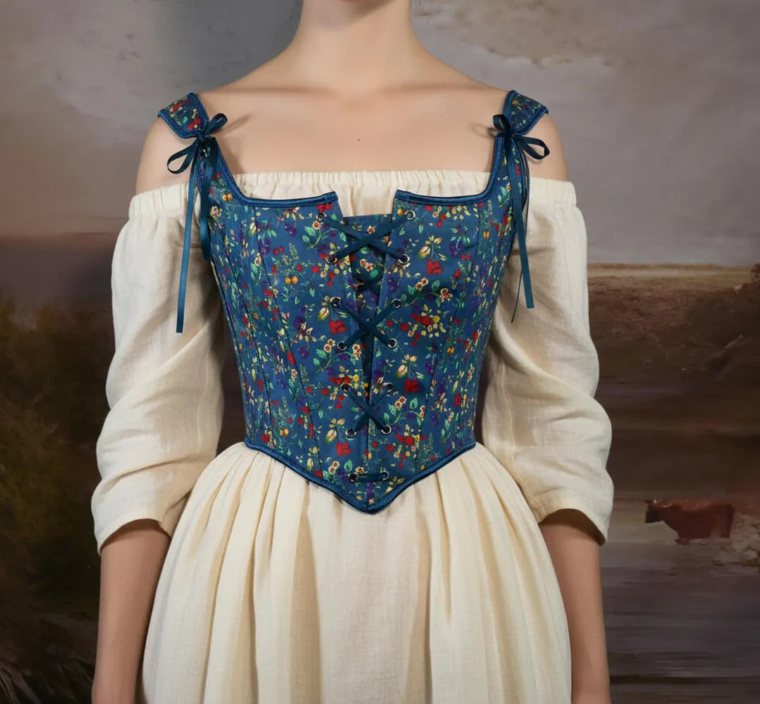 Blue Floral Cotton Corset Top | Renaissance Cottagecore Bodice - Etsy | Etsy (US)