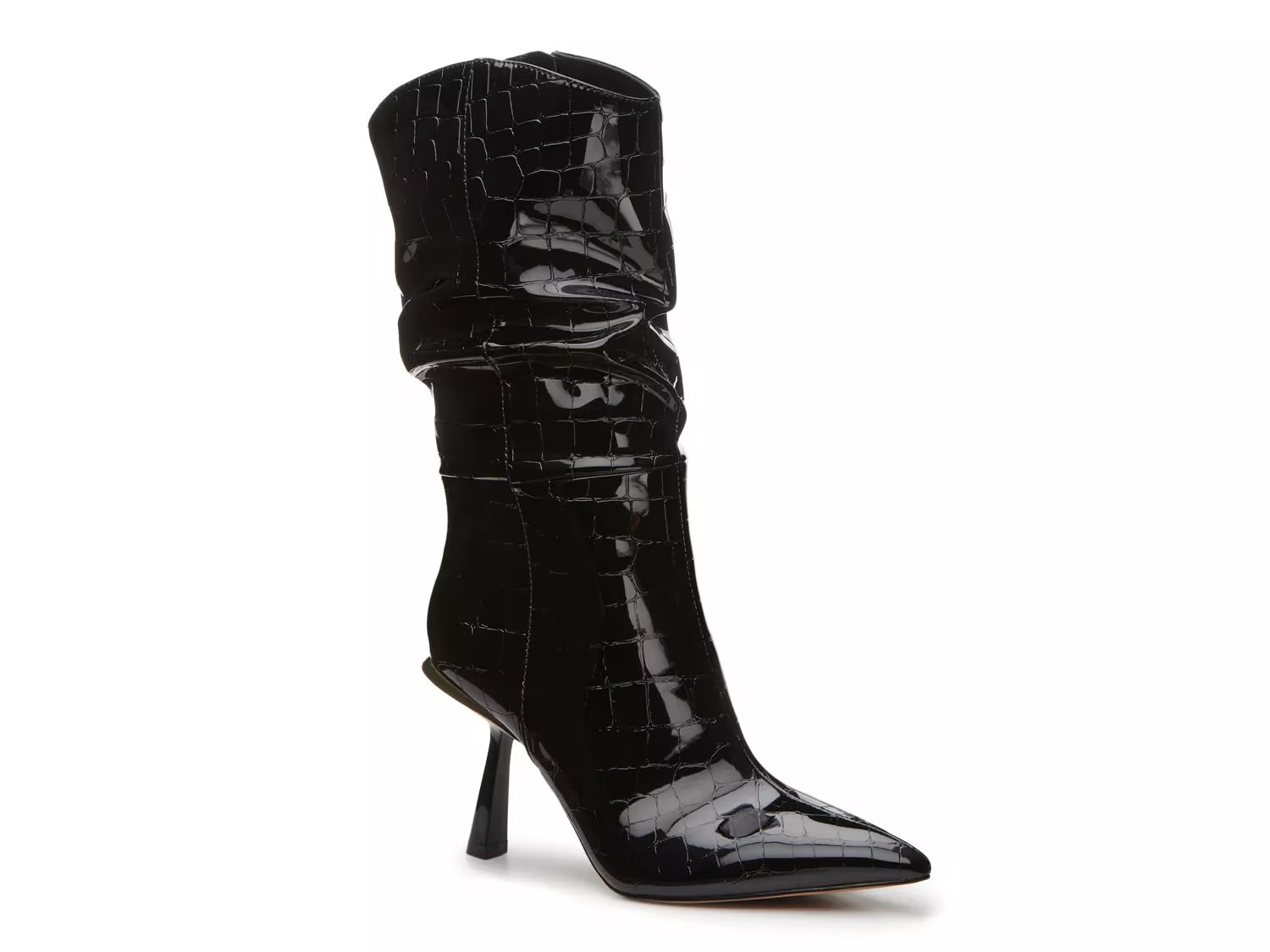 Vince Camuto Senimi Boot | Women's | Black Croc Print Patent Synthetic | Size 9.5 | Boots | Slouch | DSW