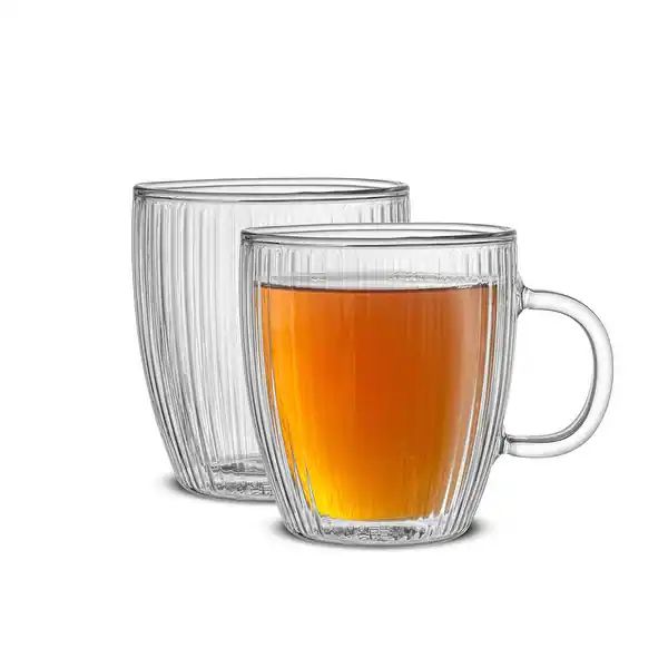 JoyJolt Fluted Savor Double Wall Coffee Mugs13.5oz - Set of 2 - Bed Bath & Beyond - 40344399 | Bed Bath & Beyond