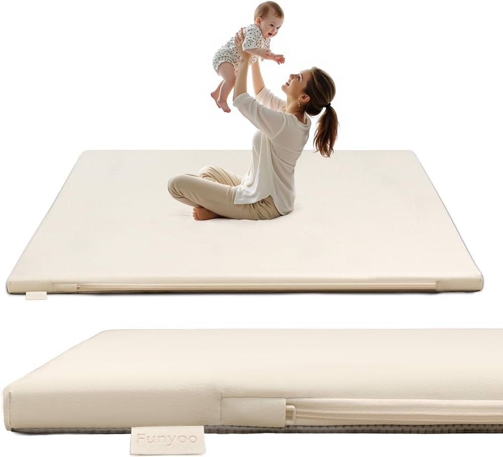 Padded 71" ×59" Large Baby Play Mat for Floor, 1.2" Thick Foam Mat with Soft Vegan Leather, Baby... | Amazon (US)