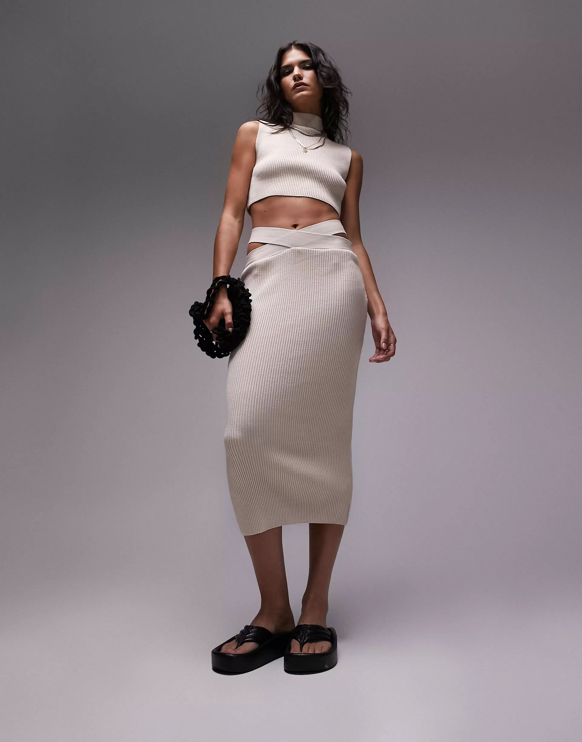Topshop knitted co ord skirt in stone | ASOS (Global)