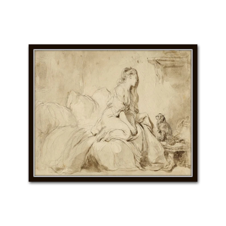 A Woman and Her Faithful Dog, French Sepia Etching, European Vintage Print, French Wall Art, Vint... | Etsy (US)