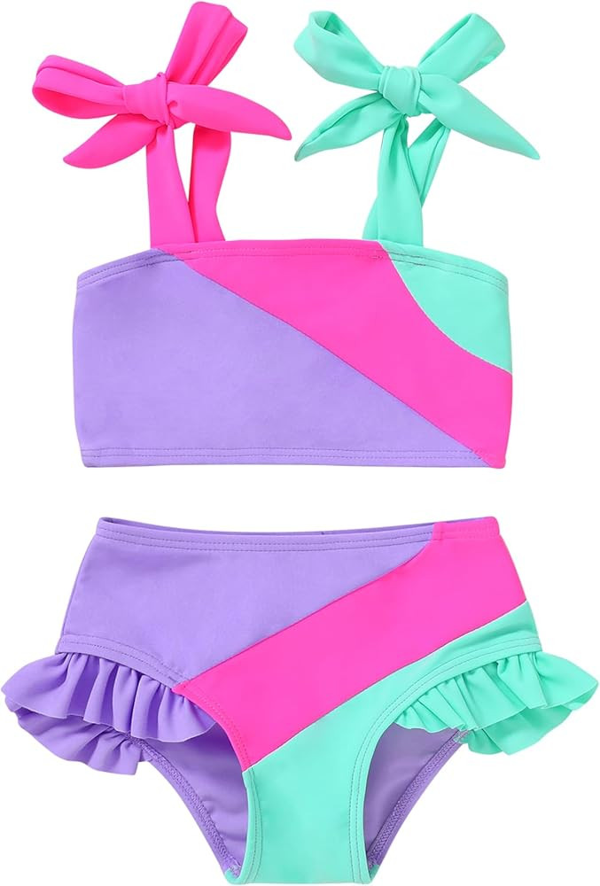 YOUNGER TREE Toddler Girls Two Pieces Swimsuit Color Block Stripe Swimwear Summer Beach Bathing S... | Amazon (US)