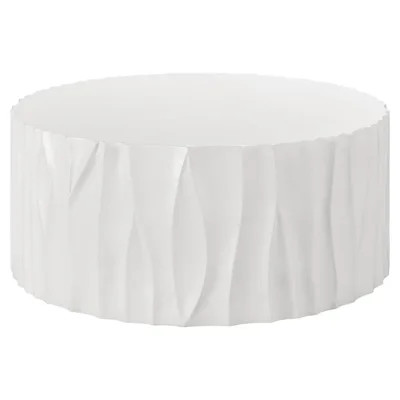 Jenia Coastal Beach White Cast Concrete Drum Outdoor Coffee Table | Kathy Kuo Home