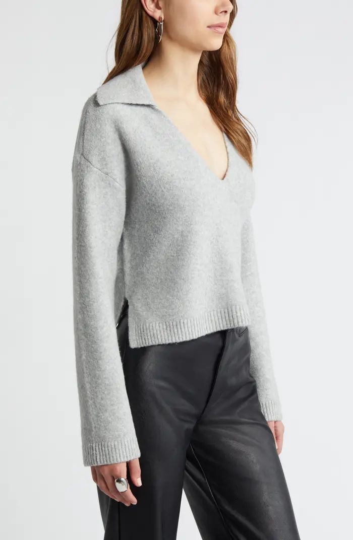 Open Edit Johnny Collar Boxy Crop Sweater | Nordstrom | Nordstrom