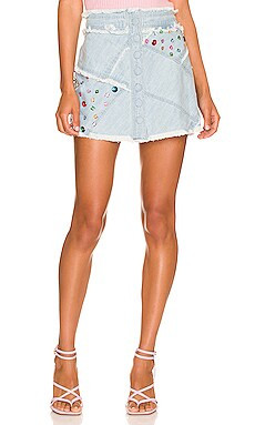LoveShackFancy Cayde Skirt in Washed Denim from Revolve.com | Revolve Clothing (Global)