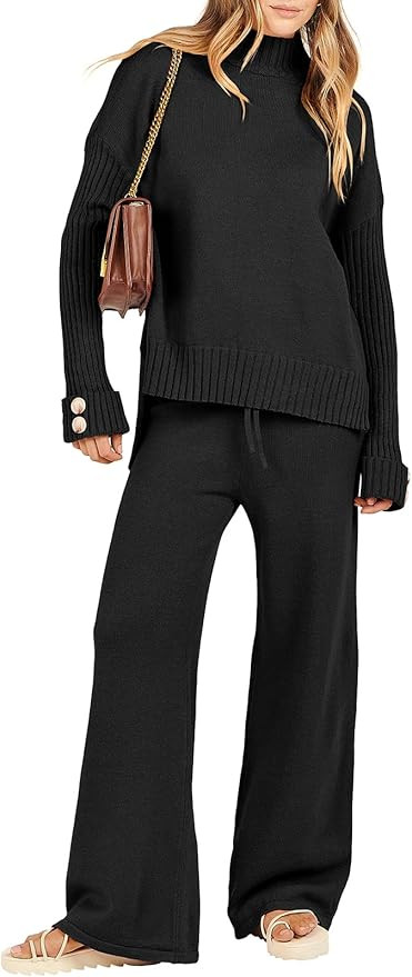 ANRABESS Women's 2 Piece Outfit Sweater Lounge Sets Long Sleeve Knit Pullover Wide Leg Pant Track... | Amazon (US)