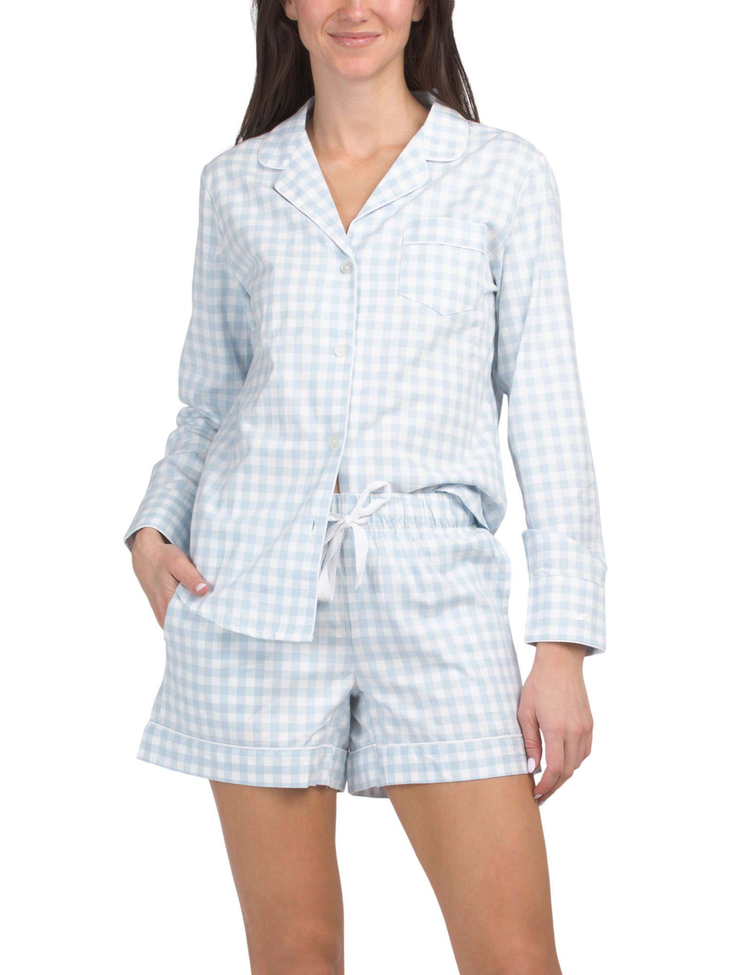 2pc Cotton Gingham Long Sleeve Top And Shorts Pajama Set | Family Pajamas | Marshalls | Marshalls