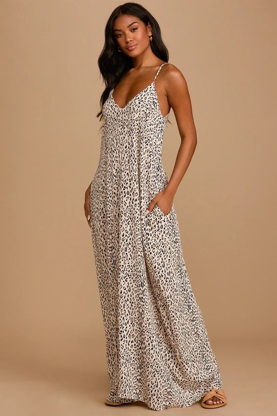 Walk On the Wild Side Beige Leopard Print Sleeveless Maxi Dress | Lulus (US)