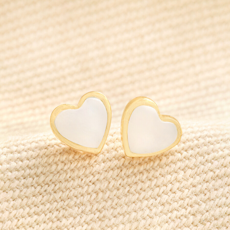 Gold Sterling Silver Mother of Pearl Heart Stud Earrings | Lisa Angel