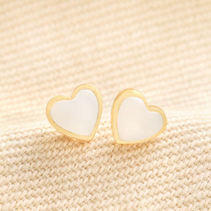 Gold Sterling Silver Mother of Pearl Heart Stud Earrings | Lisa Angel