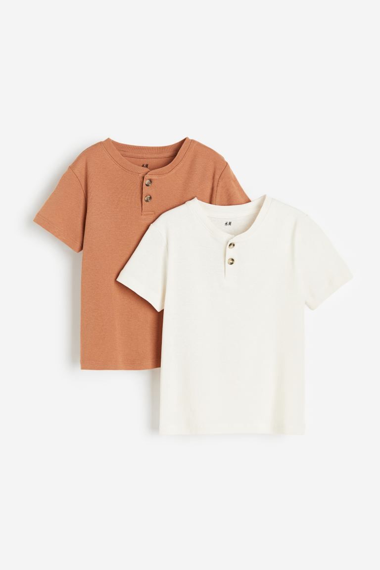 2-pack Henley T-shirts - Brown/white - Kids | H&M US | H&M (US + CA)