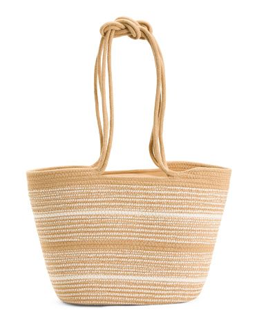 Cotton Woven Tote With Knot Handle Shoulder Straps | TJ Maxx