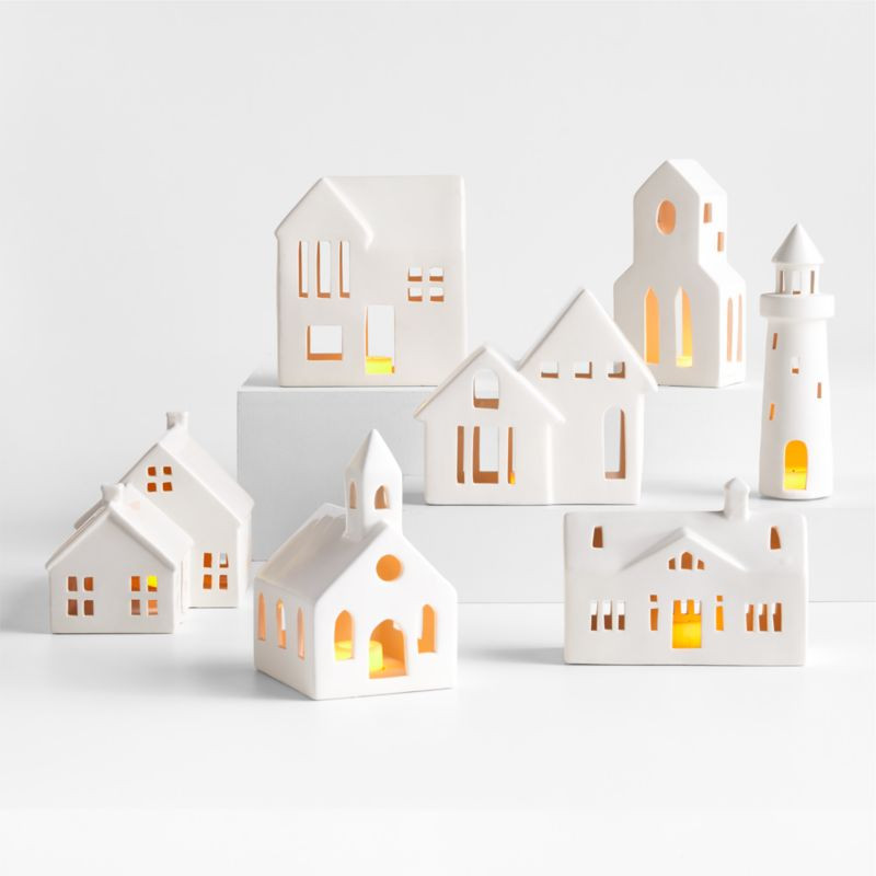 White Ceramic Holiday Houses | Crate & Barrel | Crate & Barrel